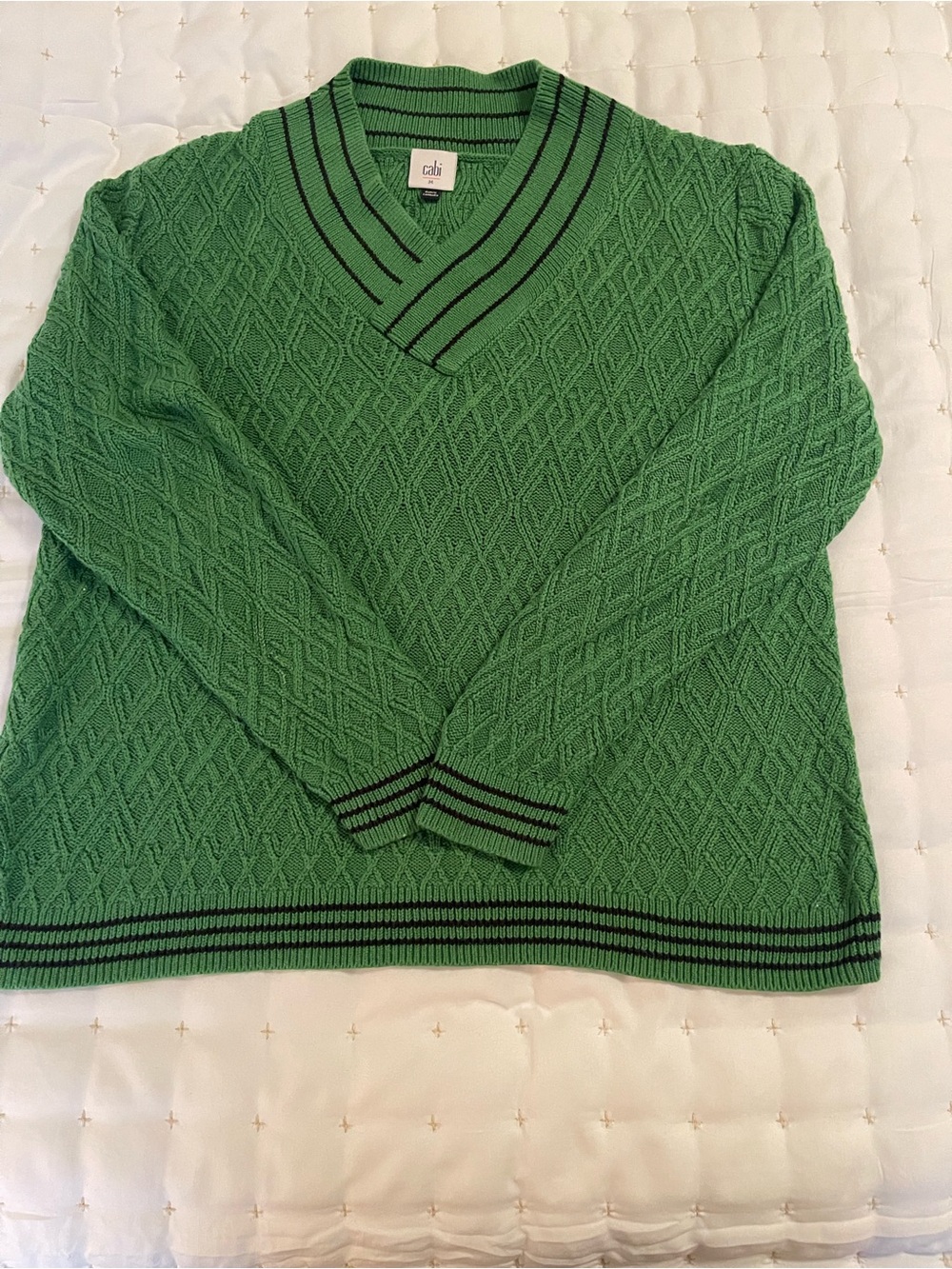 cabi Lucky Day Sweater Green Cable Knit V-Neck Size Medium
